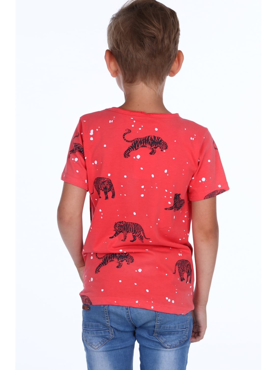 Korallenrotes T-Shirt mit Tiger-Print für Jungen NDZ4504 – Online-Shop – Boutique